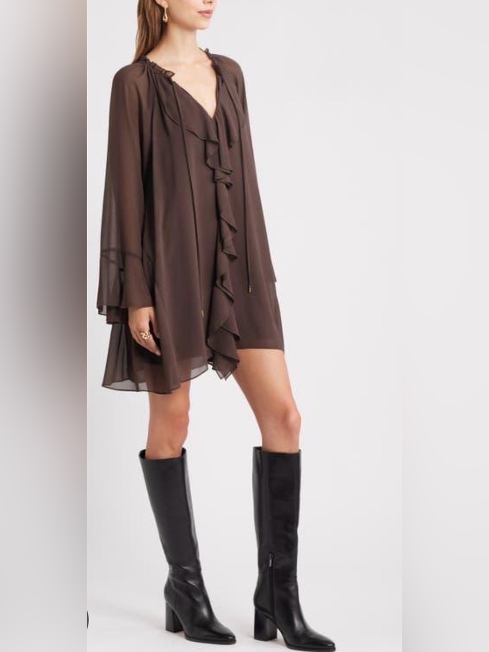 Open Edit Ruffle Chiffon Shift Dress - Picture 2 of 7
